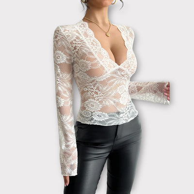 Eva | Blusa de Manga Larga con Escote en Pico